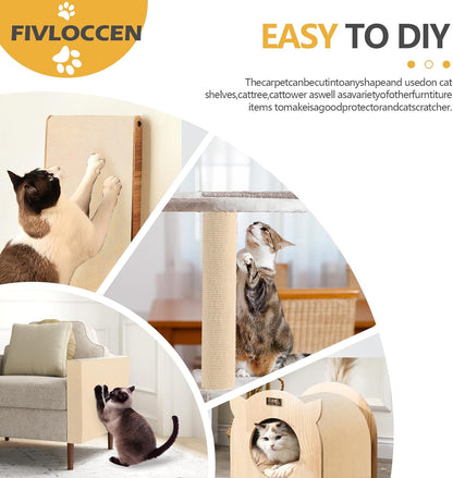 Cat Scratching Post Set: Enhanced Wood-Framed Cat Scratch Post (24in) + Cat Scratch Protector Pads (Beige)