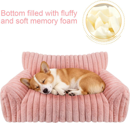 Cute Dog Cat Couch for Medium Large Dogs,Fluffy Pet Sofa Dog Couch Bed with Premium Soft Corduroy Fleece,Cute Washable Dog Bed Medium Large Size Dog,Supportive Cat Sofa Pet Bed(36x27x10,Pink)