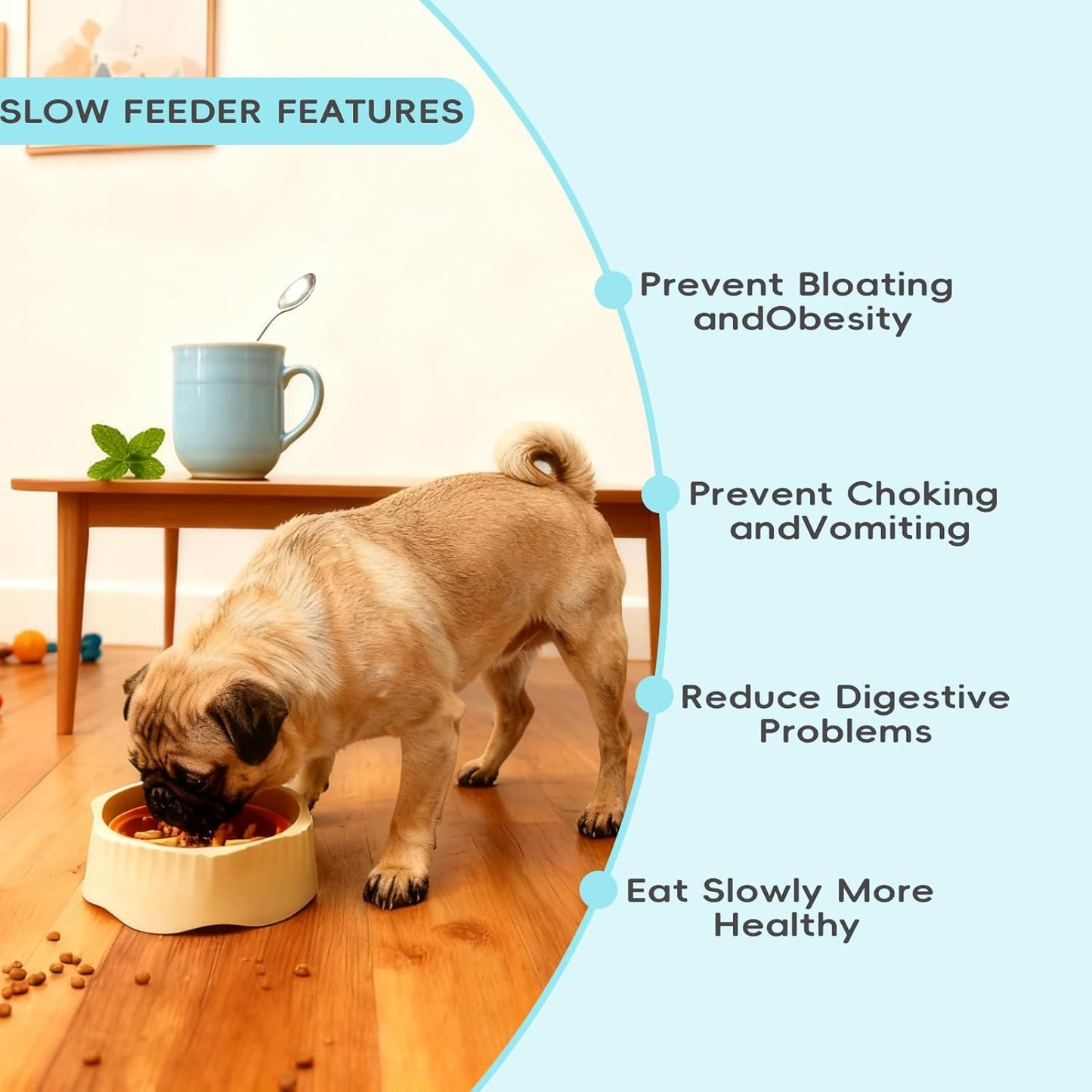 Slow Feeder Dog Bowl for Large Dogs - Non-Slip Durable Interactive Puzzle Bowl, Easy CleanDesign to Prevent Bloat & Overeating, 100% BPA Free (Yellow)