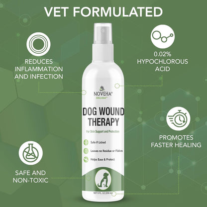 NOVEHA 1 Pack XL Pet Wipes (120 ct) + 1 Dog Wound Therapy Spray 8oz | Full‑Body Skin Care for Dogs