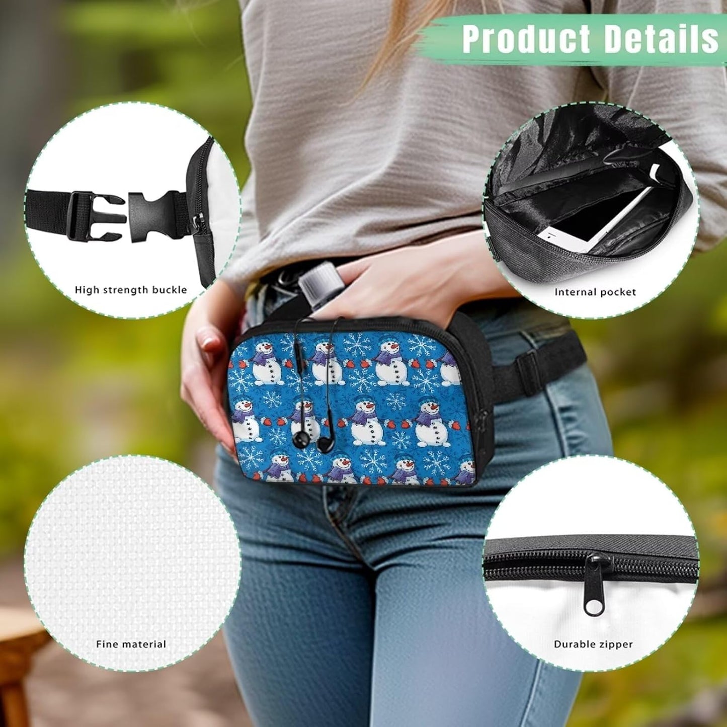 Christmas Snowman Print Dog Training Treat Pouch Hands-Free Dog Walking Bag Dogs Food Dispenser Portable Zipper Pet Training Pouch