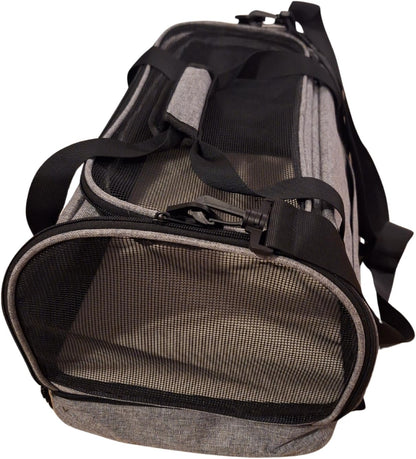 KJ Lightweight Durable Pet Carrier for Small Dogs & Cats up to 20 lbs - Grey Vinyl Travel Carrier with Zipper Compartments, Airport-Approved