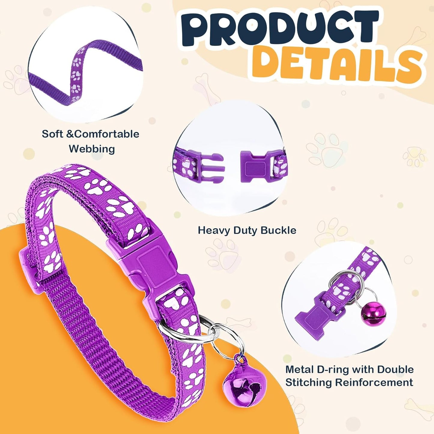 48 Pcs Dog Collar and Leash Set, Nylon Puppy Collars Bulk, Polypropylene Adjustable Paw Print Puppy Col with Quick Release Buckle, for Puppies and Kittens, Multicolor