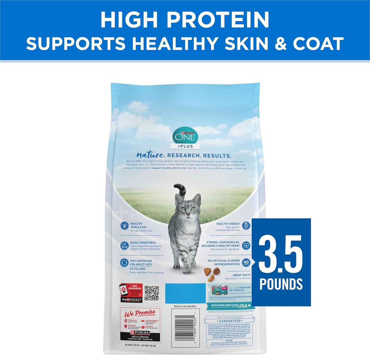 Purina ONE Plus High Protein Cat Food Dry Salmon and Ocean Whitefish Cat Skin and Coat Health Formula - 3.5 lb. Bag