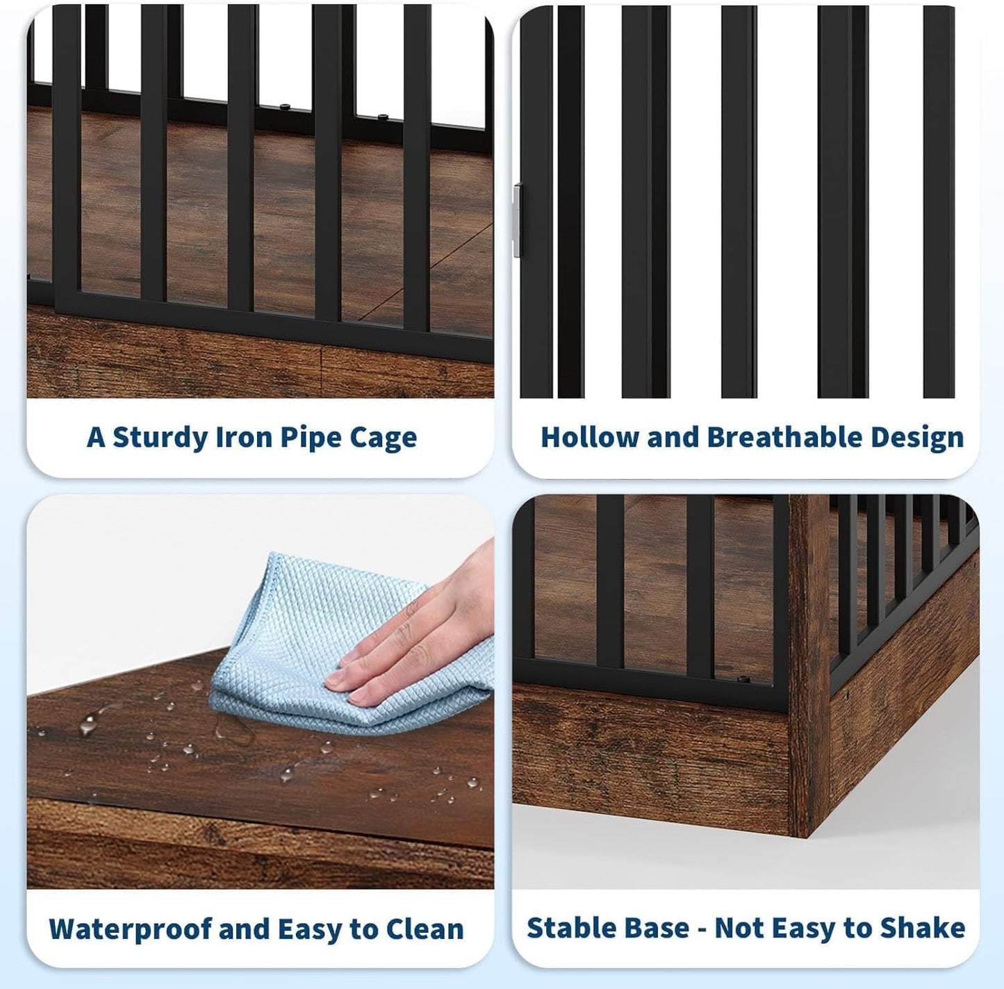 Double-Door Dog Crate Furniture, 55 Inch Rustic Wooden Indoor Dog House Side Table for Small to Medium Dogs, Chew-Resistant Pet End Table, Brown