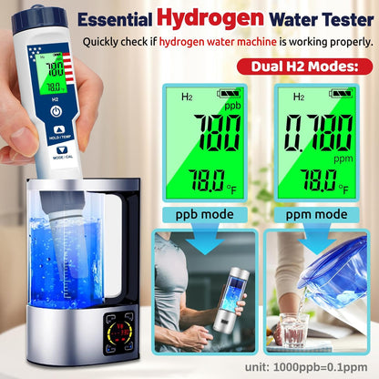 Salinity Tester and 4 in 1 Hydrogen Water Tester, Digital Pool Salt Tester for Saltwater Pool and pH H2 ORP Meter for Drinking Water, Hydroponic, Aquariums