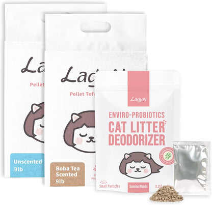 Boba Scented Pellet Tofu Cat Litter & Deodorizer Set – Strong Clumping, Odor Control, Easy Cleanup, Long-Lasting Freshness