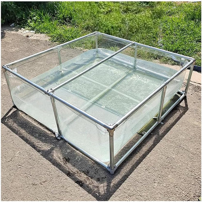 Above Ground Koi Pond with Clear Viewing Window & Drain Valve - PVC Canvas & Steel Frame Large Aquarium Tank for Fish, Turtle Farming - Easy Assembly Display Show Pool(Clear-0.7m,2x2m)