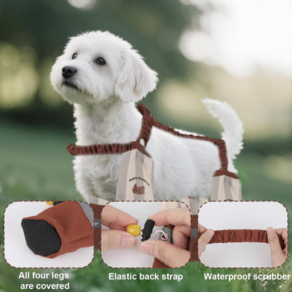 Anti-Dirt Pants for Small Dogs, Waterproof Dog Pants Dust Free Full-Leg Protective Dog Suspender Rain Boots Anti-Slip Paw Protector Shoes for 6-11lbs Pets Outdoor Play Hiking Walking (Striped)