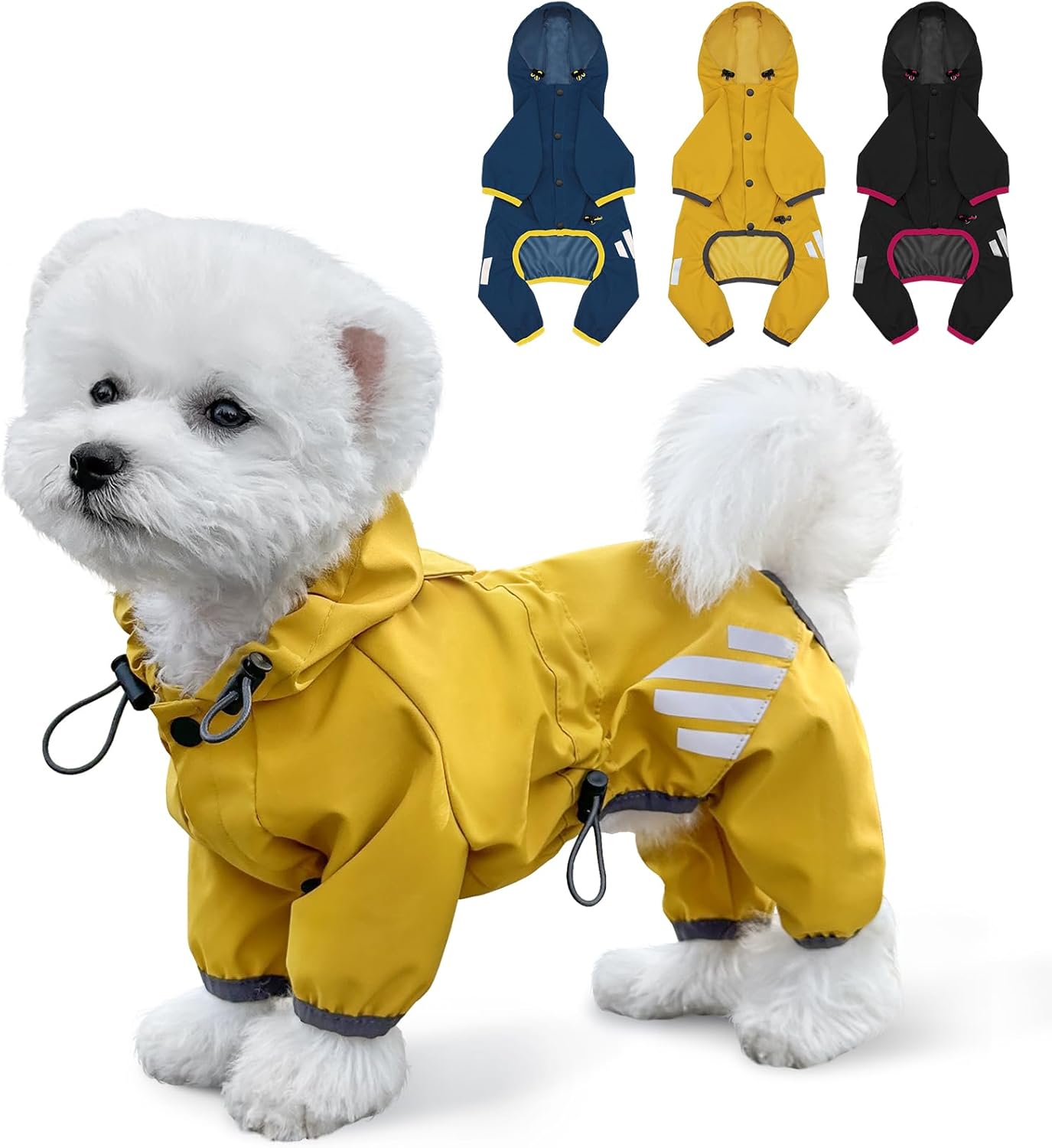 Dog Raincoat, Waterproof Dog Rain Jacket with Hood, Rain Coat with Leash Hole, Reflective Strap for Small Medium Dogs, Lightweight Puppy Clothes(Yellow,S)