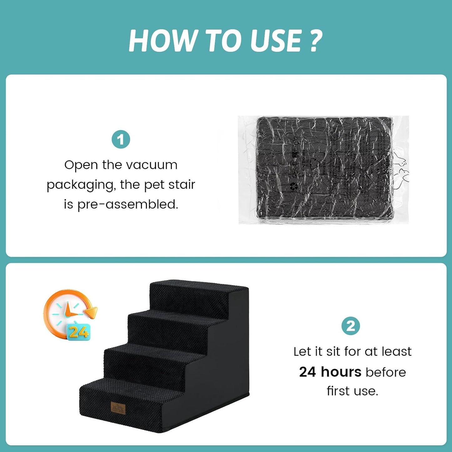 Dog Stairs for Small Dogs, 4 Tier Pet Stairs for Couch and Beds, 17.7" H Non-Slip Dog Steps for Old Cats, Puppy, Small Medium Dogs, 15.7x23.6x17.7 inch, Black