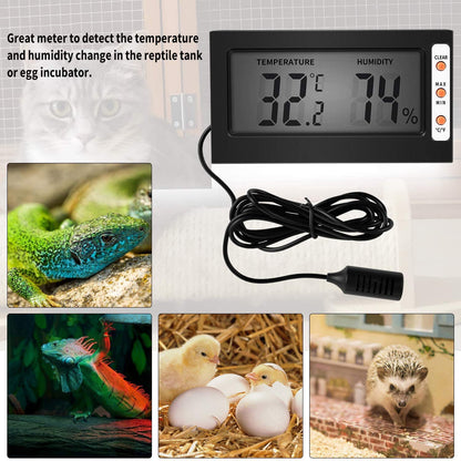 Simple Deluxe Digital Thermometer and Humidity Gauge with Remote Probes for Brooder Reptiles Terrarium, 2 Pack, Black