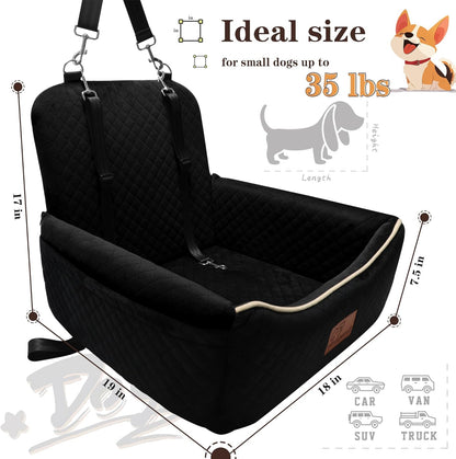 Dog Car Seat Bed 2 in 1 for Small/Medium Dogs up to 35 lbs,Adjustable Safety Leashes,Memory Foam with Soft Fabric Pets Travel Car Bed,Easily Installed in Front and Back seat,Removable and Washable.