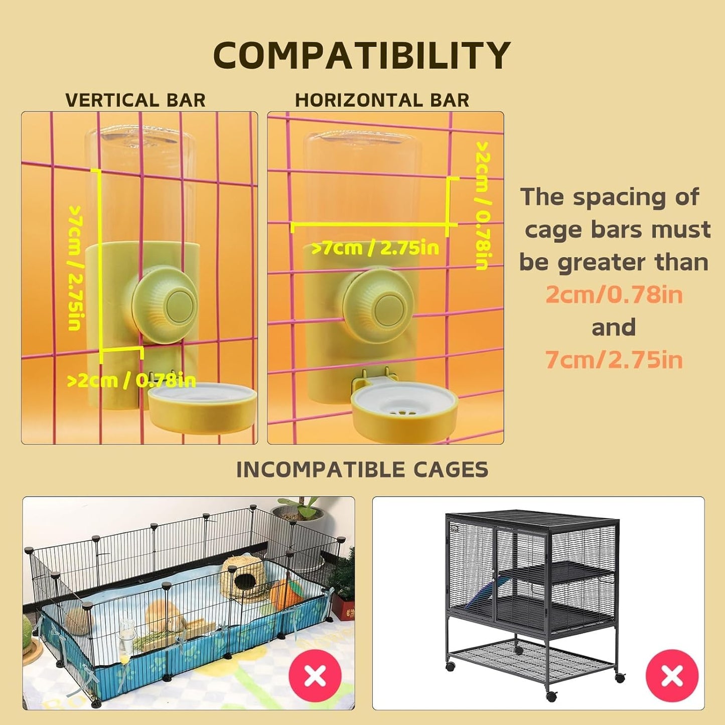 Rabbit Water Bottle, 600ml/21oz Hanging Water Dispenser Feeder Cage Crate Hutch Bunny Puppy Cat Chinchilla Ferret Guinea Pigs Squirrel Hedgehog (Green)