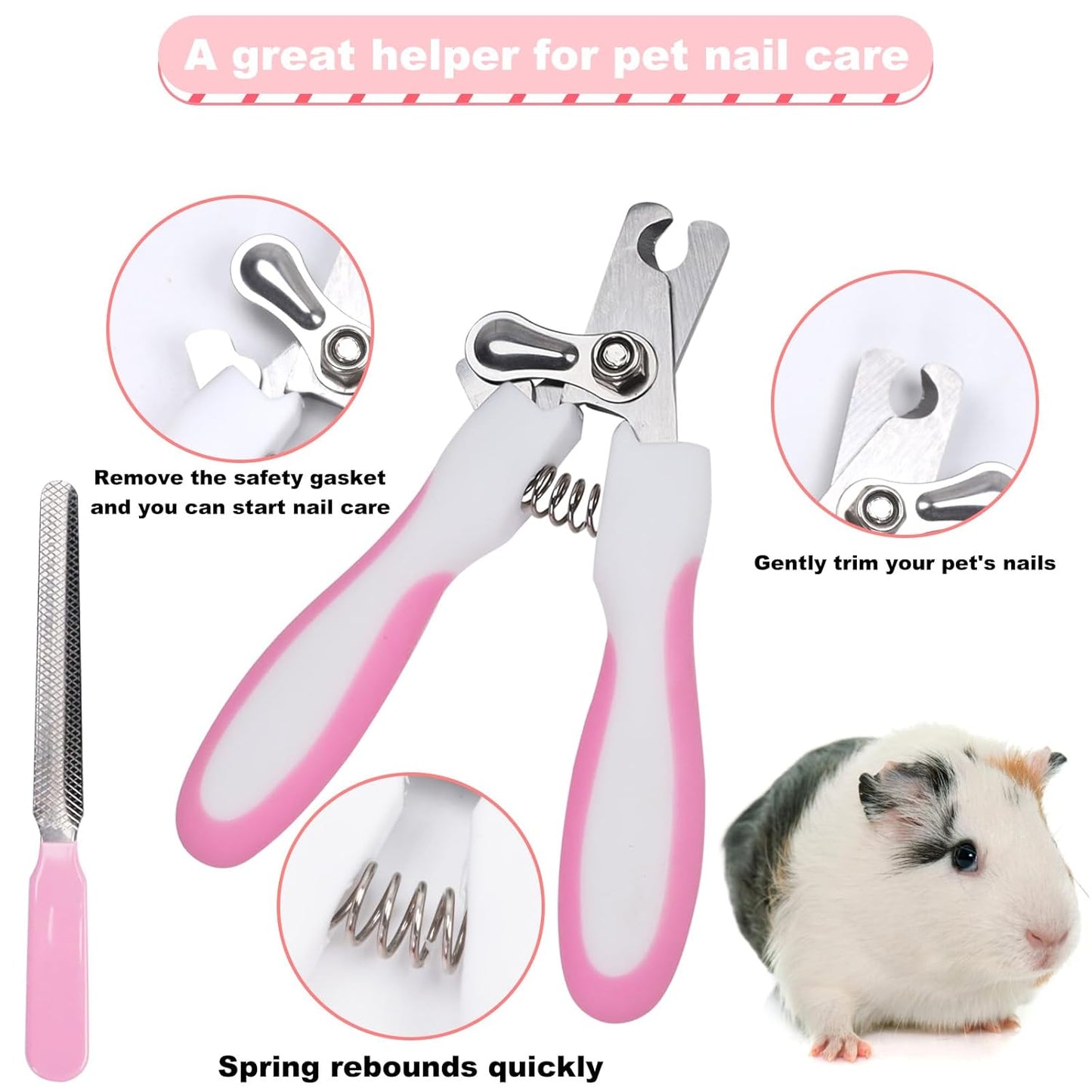 Guinea Pig Brush Kit Hamster Cleaning Grooming Comb with Nail Clipper Trimmer, Nail Files - Professional Small Animal Grooming Tool for Rabbit, Bunny, Puppy, Kitten, Ferret