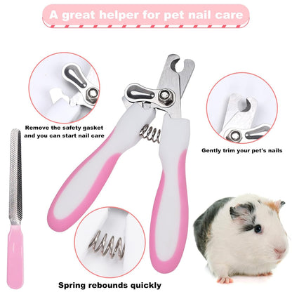 Guinea Pig Brush Kit Hamster Cleaning Grooming Comb with Nail Clipper Trimmer, Nail Files - Professional Small Animal Grooming Tool for Rabbit, Bunny, Puppy, Kitten, Ferret