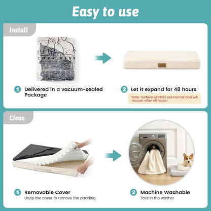 Rectangular Dog Bed for Giant Breed Dogs, XXL Orthopedic Dogs Crate Bed, Foam Anti-Slip Bottom Pet Mat with Washable Removable Cover, Suitable for Pet Up to 150 lbs, 54x44x4 inch, Beige