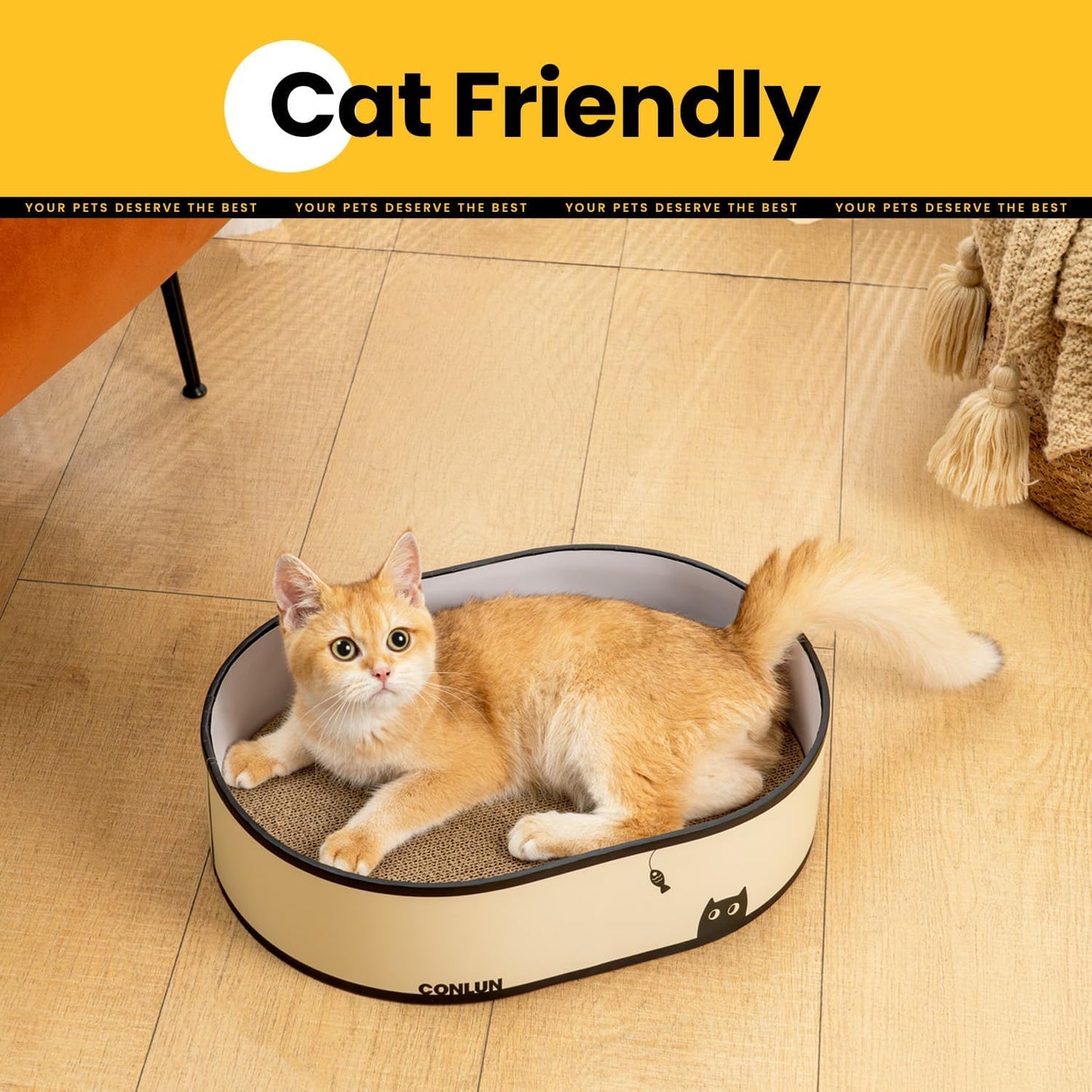 Cat Scratcher Box with 4 Cat Scratching Board Reversible Cat Scratch Pad, Heavy Duty Corrugated Cardboard Cat Bed Lounger Cat Scratchers for Indoor Cats, Protects Furniture,Kittens Gifts-Large