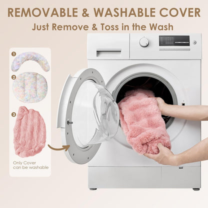 EHEYCIGA Small Dog Bed and Cat Couch - Fluffy Faux Rabbit Fur Pet Sofa with Washable Removable Cover, Waterproof and Non-Slip, 26 Inch, Pink