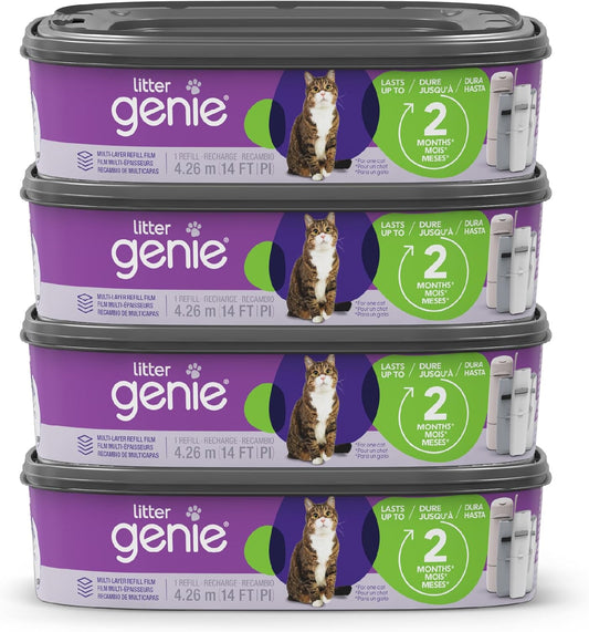 Litter Genie Refill Bags (4-Pack) | Multi-Layers of Odor-Barrier Technology | 1 Square Refill Cartridge Lasts Up to 2 Months Per Cat