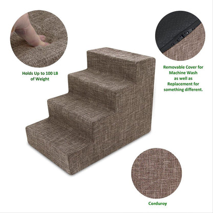 Best Pet Supplies Dog Stairs for Small Dogs & Cats, Foam Pet Steps Portable Ramp for Couch Sofa and High Bed Non-Slip Balanced Indoor Step Support, Paw Safe No Assembly - Brown Linen, 4-Step