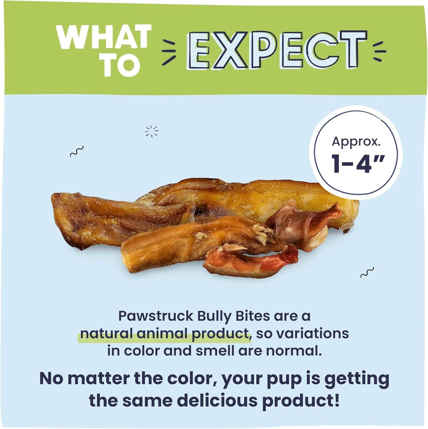 Pawstruck Natural 1–4" Bully Stick Bites for Small Dogs and Puppies – Single Ingredient, Digestible, Rawhide-Free, High-Protein Chew Treat Bones – 8 oz Bag – Packaging May Vary