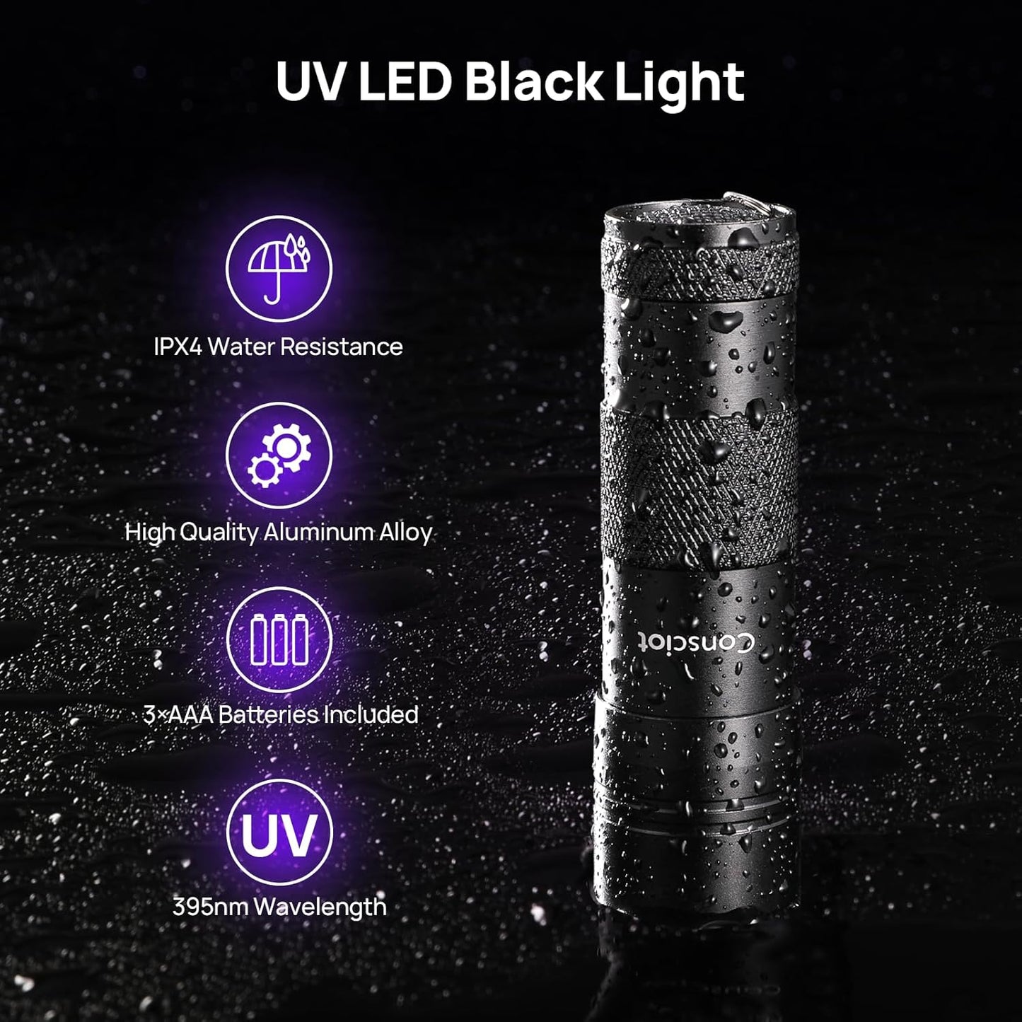 UV Flashlight Black Light, Consciot 12 LED 395nm Ultraviolet Blacklight, Portable Mini Torch Light Pet Urine Detector for Dog/Cat Urine, Dry Stains, Bed Bug, Matching with Pet Odor Eliminator