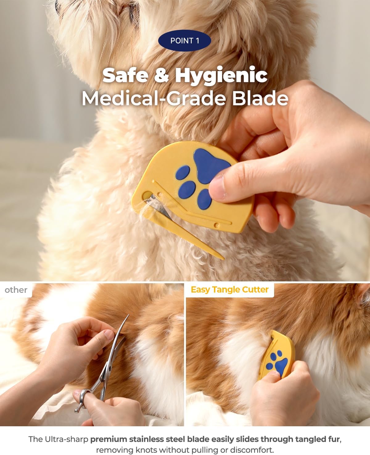 PETHROOM Easy Tangle Cutter for Dogs & Cats | Professional Dematting Tool with Steel Blade | Cat Matted Fur Remover | Safe & Gentle Pet Grooming Comb for Long & Medium Coats