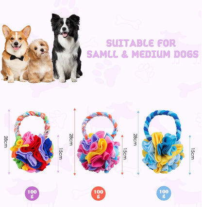 Snuffle Ball with Handle, Tug of War Rope Toys for Small Medium Dogs, Interactive Dog Toys Puppy Training Pull Toy for Exercise & Interactive Play Games (Red)