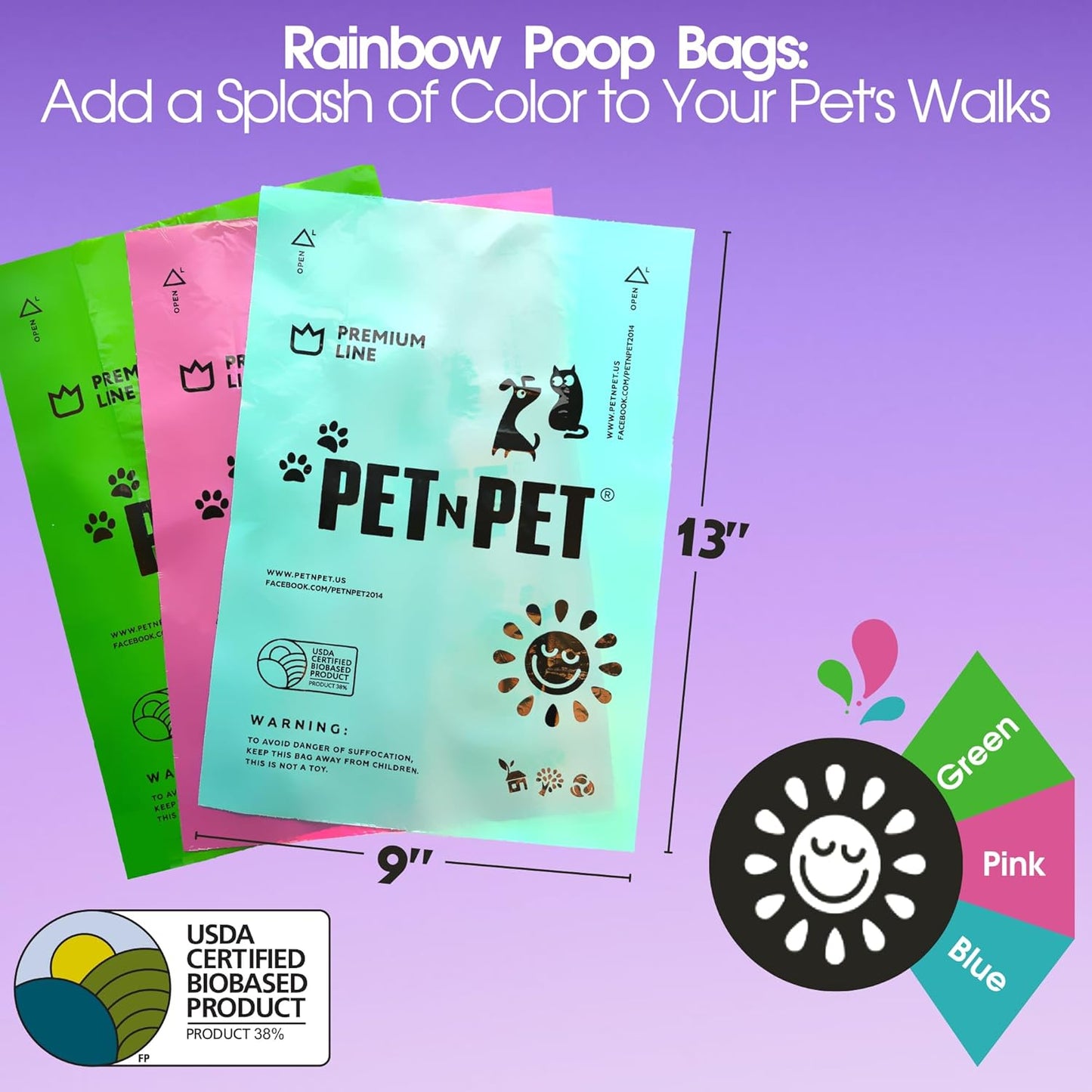 PET N PET 720 Counts, Colorful Poop Bags for Dogs, 38% Plant Based & 62% + 100% Plant Based Dog Wipes for Paws and Butt, 100 Counts Dog Pet Wipes, 8" x 8" Hypoallergenic Wipes