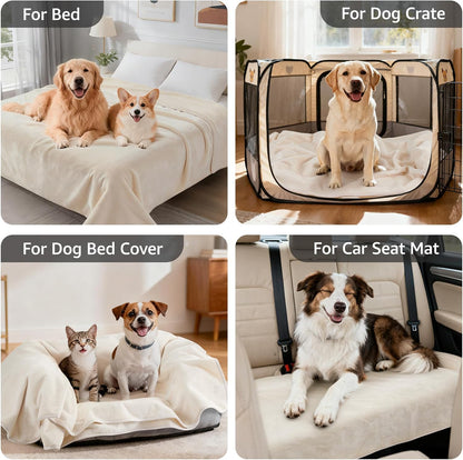 LOOBANI Waterproof Dog Blanket for Couch: Reversible Flannel Bed Blanket for Medium Large Dogs Liquid Proof, Soft Throw Blanket Couch Cover Protector for Sofa, Crate, Travel, Picnic, 50" x 60", Beige