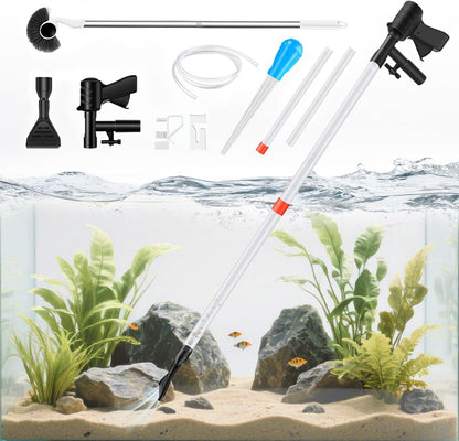 Aquarium Gravel Cleaner,Fish Tank Cleaner,Manual Vacuum Water Changer with 30ml Aquarium Vacuum Waste Remover Dropper, Cleaning Brush,Use for Water Changing Gravels Sand Washing