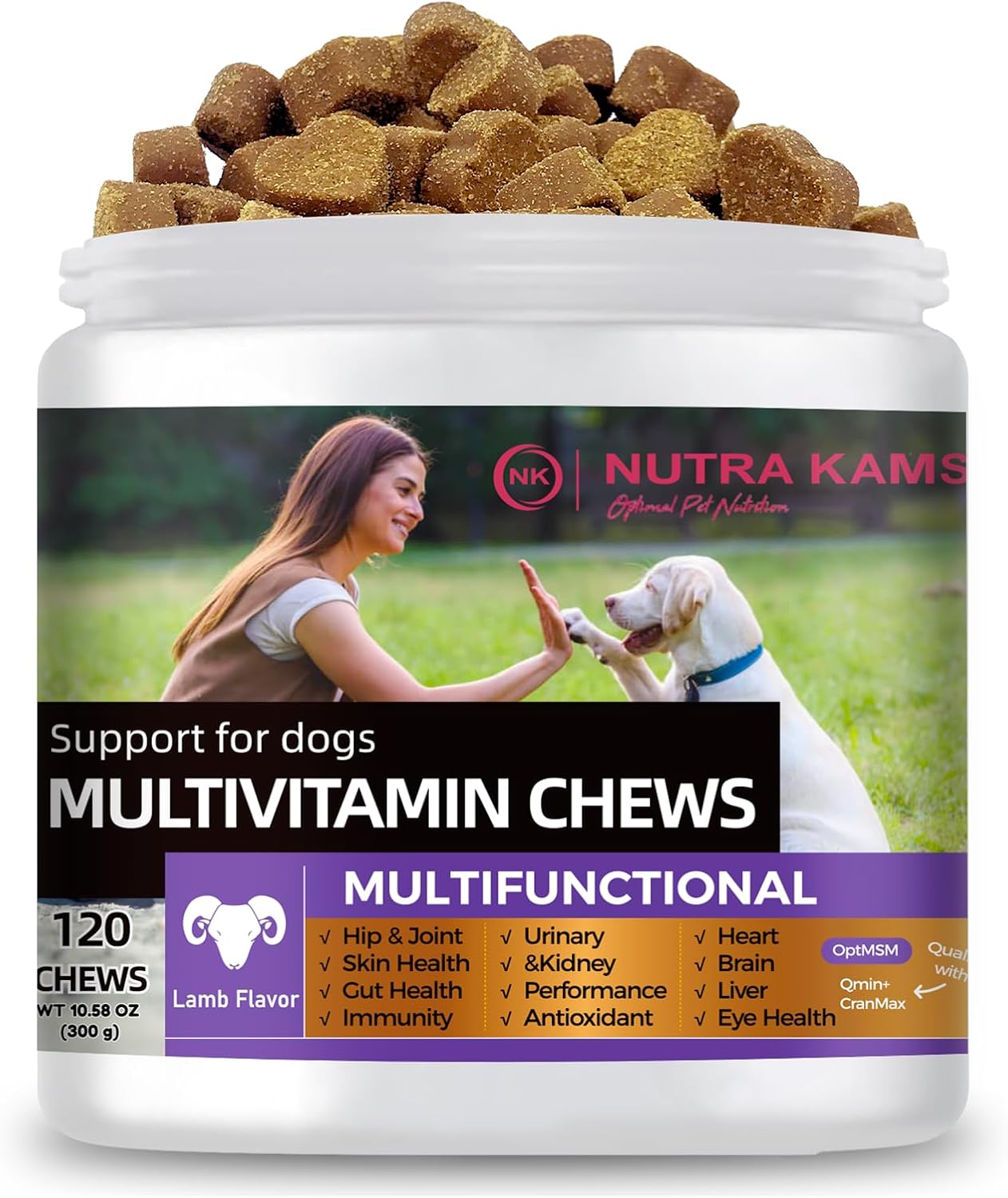 Multivitamin Chews for Dogs, Supports Growth, Hip & Joint, Skin and Gut Health, Immunity, Urinary and Kidney, antioxidants, Heart, Brain, Liver, Eyes, Natural Ingredients, 120 Chews