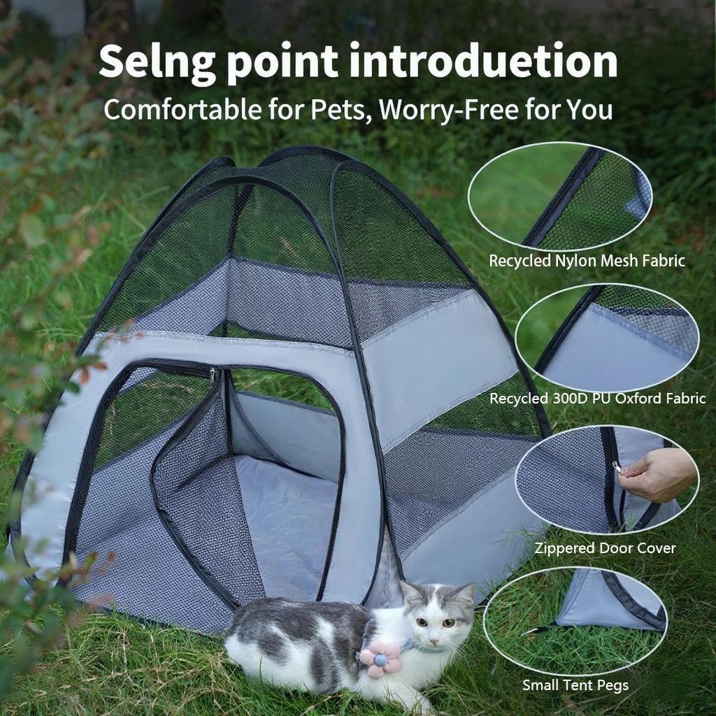 Outdoor Cat Cages Indoor House & Outdoor Cat Enclosure - Portable Pop Up Kennel Tent with Breathable Mesh, Survival Kit for Cats, Small Animal Cage for Rabbits, Turtles & Puppies