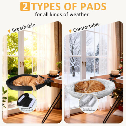 Topmart Cat Desk Bed with 360° Rotating, Cat Hammock for Desk with 2 Washable Pads, Easy to Install, Kittens Bed for Desk Attachment for Home Office,Up to 45LBS, Grey & Black