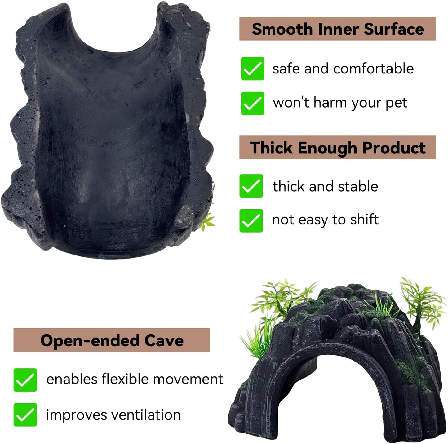 PINVNBY Reptile Rock Hide Cave,Resin Crested Gecko Hideout Caves Lizard Hideaway Bridge Terrarium Habitat Decor for Lizard Snake Turtle