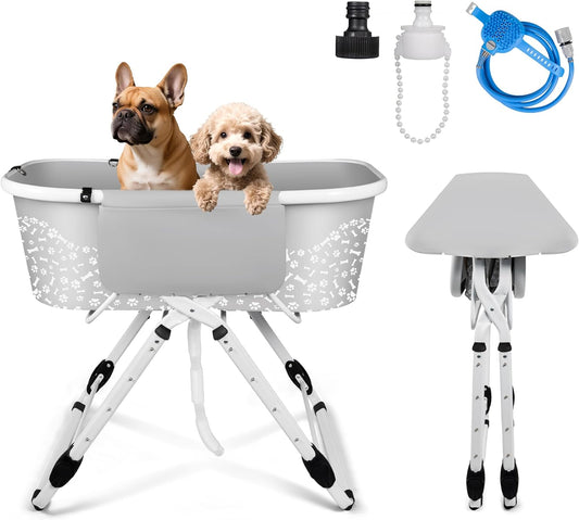 BACOENG Portable Dog Bathtub, 5 Height Adjustable Dog Washing Station, Dog Tubs for Bathing and Grooming, Pet Bath Tub for Small to Large Dogs, Indoor and Outdoor Use