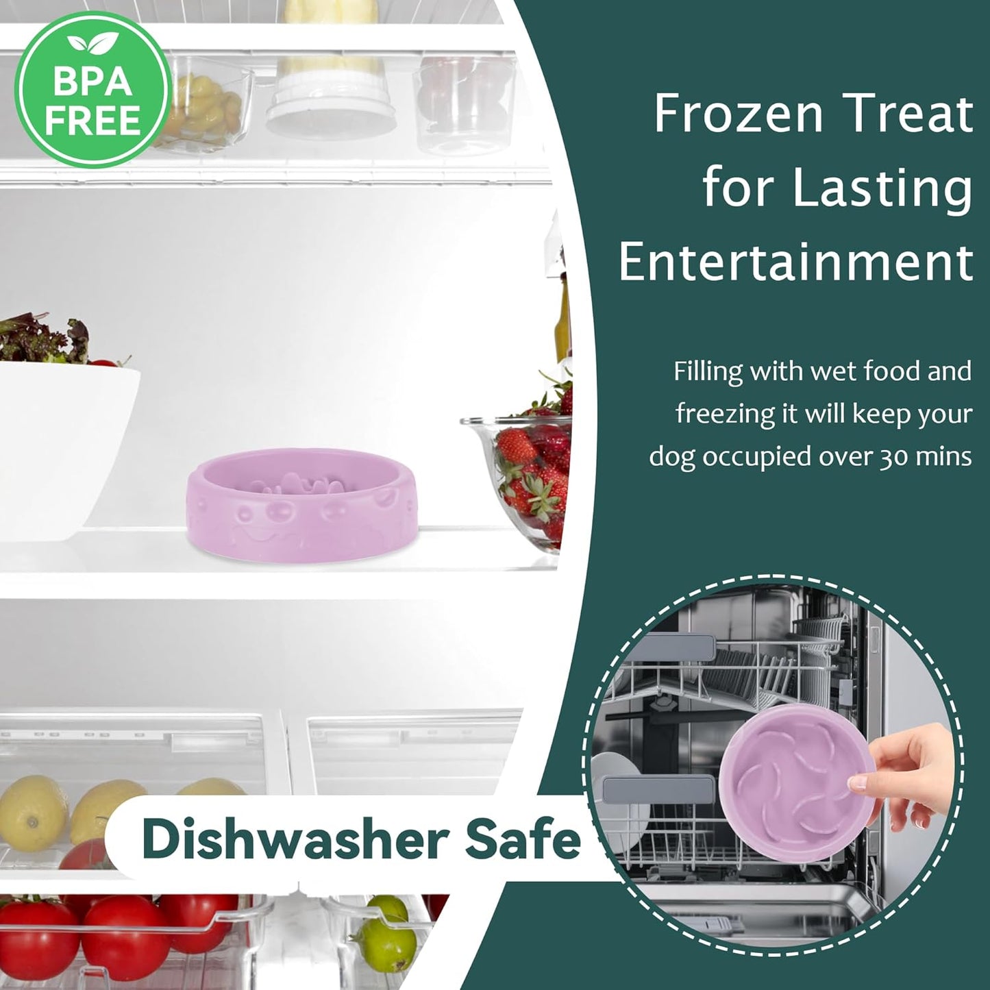 Slow Feeder Dog Bowl Set Frozen Treat Lick Mat BPA-Free Silicone Dishwasher Safe