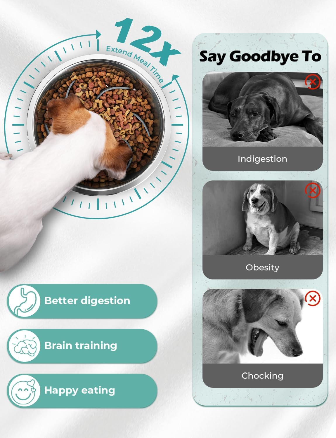 Premium Stainless Steel Dog Bowls,50OZ Large Capacity,Set of 2,Including Slow Food Bowl and Water Bowl,Suitable for Large and Medium-Sized Dogs,Green,Orange and Black