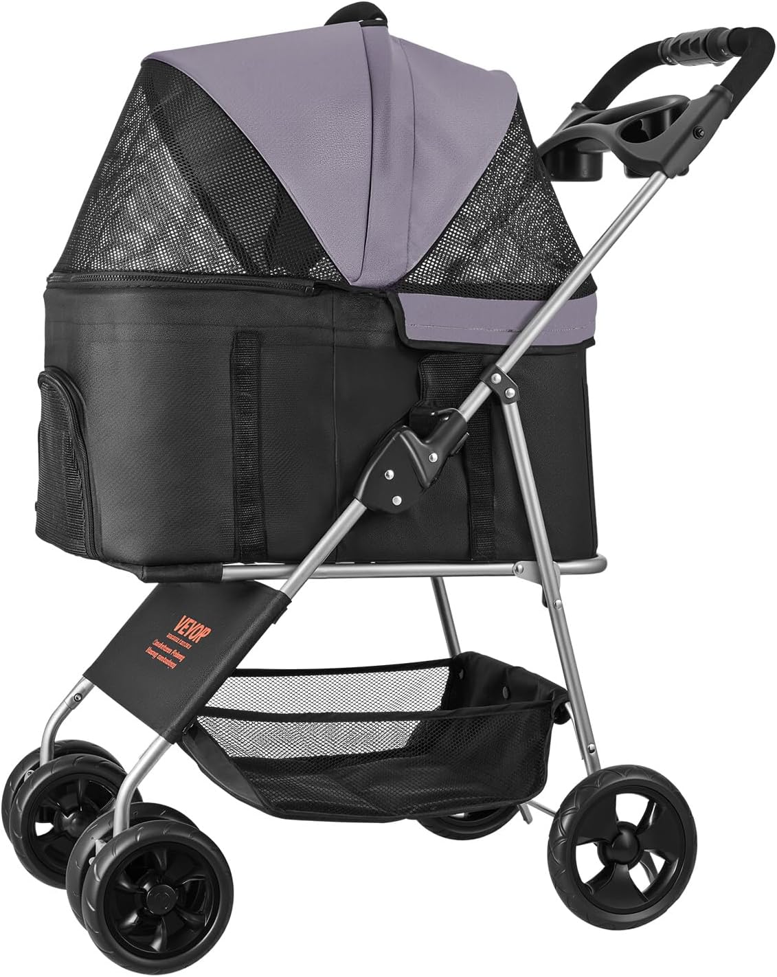 VEVOR Pet Stroller, 35 lbs Weight Capacity, Foldable Dog Stroller Cart, 4 Wheels Cats Strollers with with Detachable Carrier & Mesh Windows, Portable Design with Brake for Small to Medium Pets