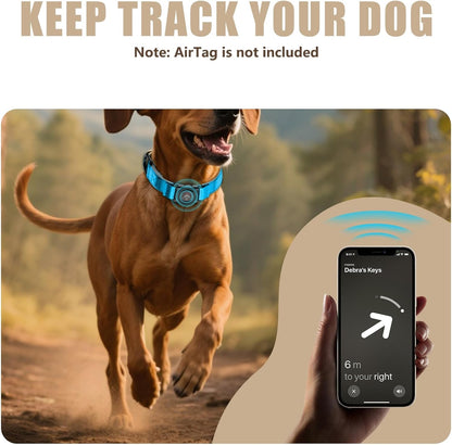Leather AirTag Dog Collar Dog Collar with Airtag Holder | IP68 Waterproof AirTag Holder with Metal Buckle, Comfortable GPS Dog Collars Tracker for Medium Large Dogs (Blue, M)