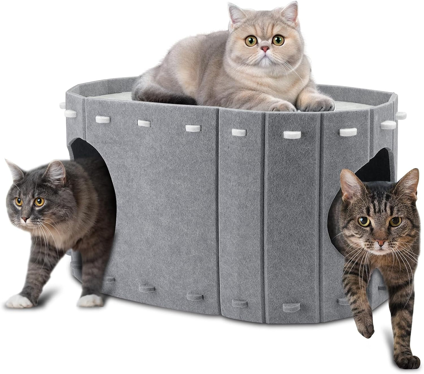 Cat House for Indoor Cats, Double Layer Cat Bed Cave, Large Space Cat Enclosed Bed for Home, Easy Assembly (Grey, Large)
