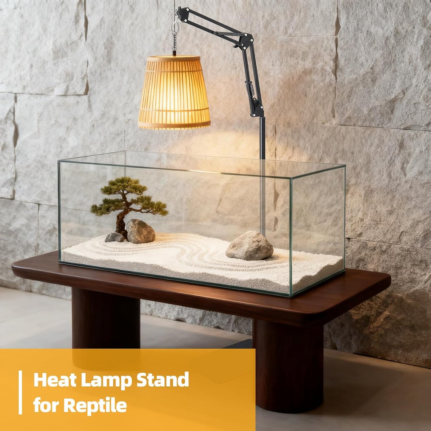 Reptile Lamp Stand, Adjustable 15-46 in Heat Lamp Stand, Metal Floor Light Holder with 180° Adjustable Swing Arm for Reptile Glass Terrarium Heating Light