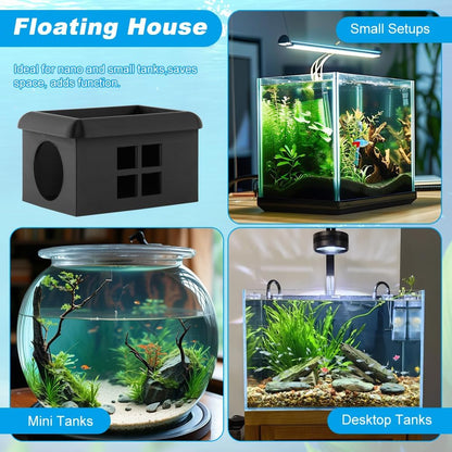 Floating Bettas Fish Hideout with Window 3D Fish Breeding Box & Shelter Floating Feeding Plat-Form for Bettas Tanks Rest Cave for Small Aquariums(Color:Black)