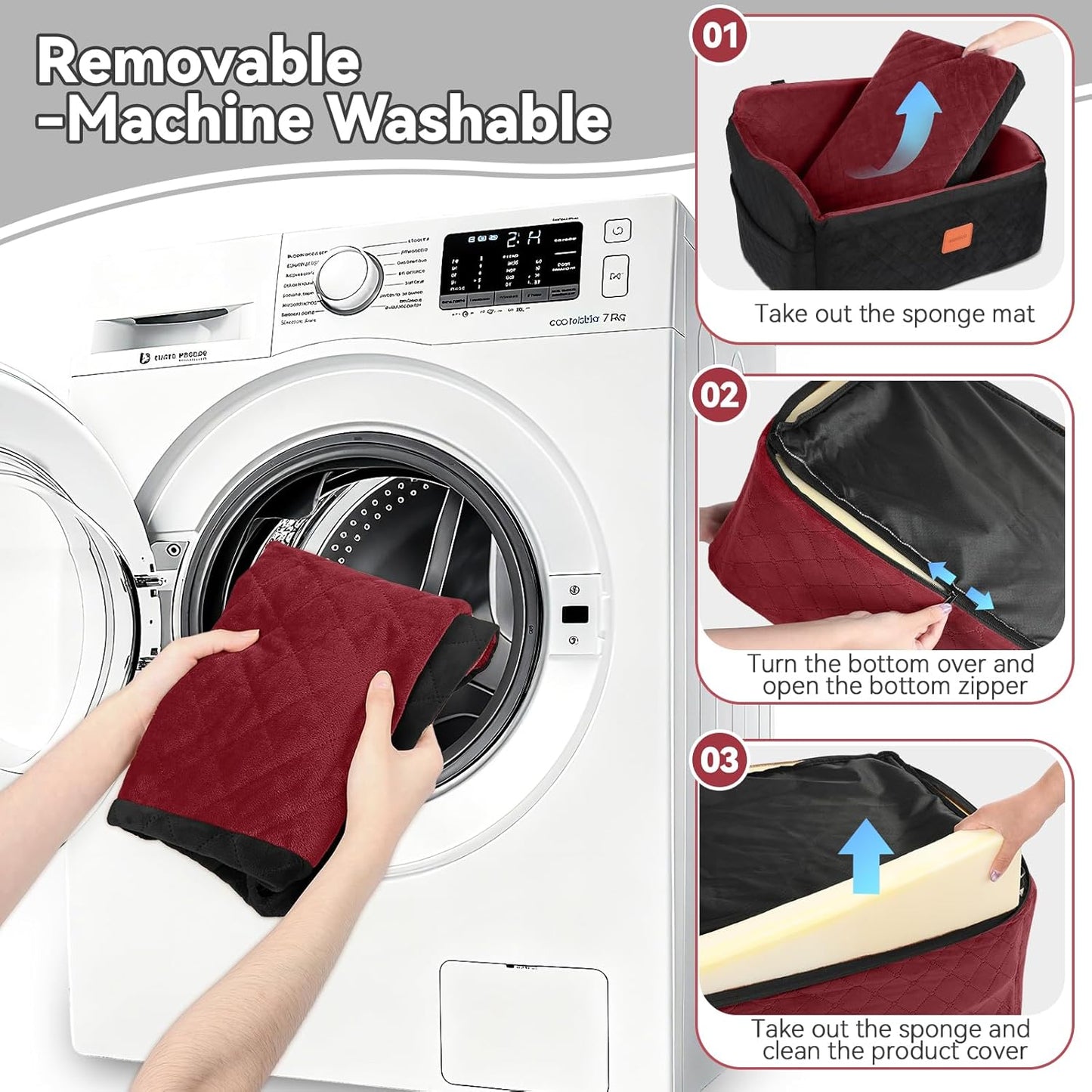 Dog Car Seat for Medium/Large Dogs, Memory Foam Pet Booster Seat for Under 55 lbs or 2 Small Dogs, Detachable Dog Car Bed for Backseat with 2 Safety Leashes and Pockets (Black/Red, Large)