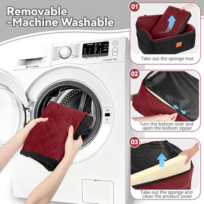 Dog Car Seat for Medium/Large Dogs, Memory Foam Pet Booster Seat for Under 55 lbs or 2 Small Dogs, Detachable Dog Car Bed for Backseat with 2 Safety Leashes and Pockets (Black/Red, Large)