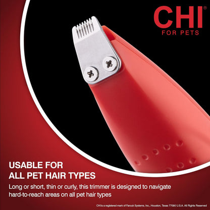 CHI for Pets Small Area Pet Hair Trimmer - Grooming Tool for Spot Trimming on Paws, Face, and Ears on Dogs and Cats - Safe Fur Trimmer for Sensitive Areas