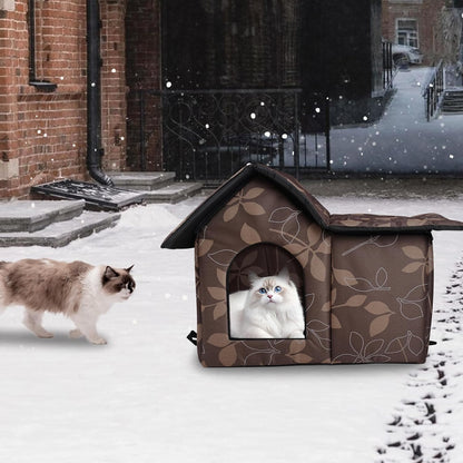 Cat House for Outdoor Cats, Outdoor Cat House Weatherproof for Stray Cat Shelter with Mat, Door and Edging Nails, Collapsible, Easy to Assemble (Brown)