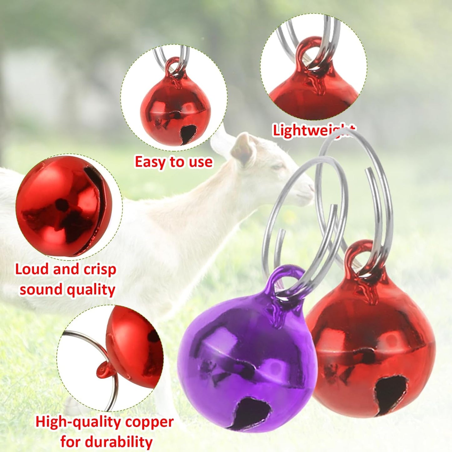 STARVAST 15PCS Goat Collars with Bells, Adjustable Nylon Grazing Collars with Copper Bells, Pet Anti-Lost Loud Bronze Bell for Small Farm Animals Including Goats, Sheep, Cows
