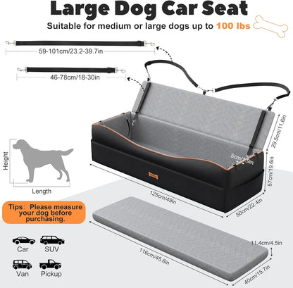 Car Seat for Large Dog, Dog Booster Seats for 2 Medium or 3 Small Dogs Under 100Lbs, Pet Car Seats with 2 Safety Leashes, Dogs Sofa Bed Cushion Add Thick Sponge, Pet Cars Carrier for Travel